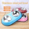 Double Dog Bowl Pet Feeding Station Stainless Steel Water Food Bowls Feeder Solution for Dogs Cats supplies New Year Christmas