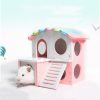 Cute Hamster Wooden Double-decker House Squirrel Guinea Pig Luxury Color Roof Villa Pet Shelter Nest Small Animal Toys Supplies (AB)